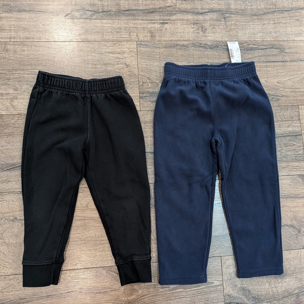 Cat & Jack 3T Sweatpants Bundle Cozy Fleece Sweats Pull-On Pants Black & Navy
